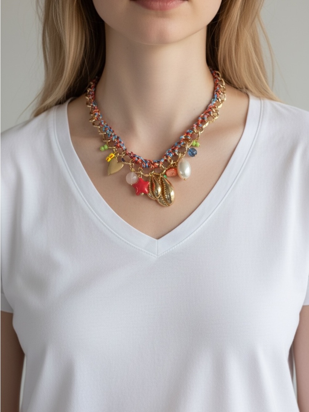 9/18 Multicolor Charm Chain Necklace with Gold Accents